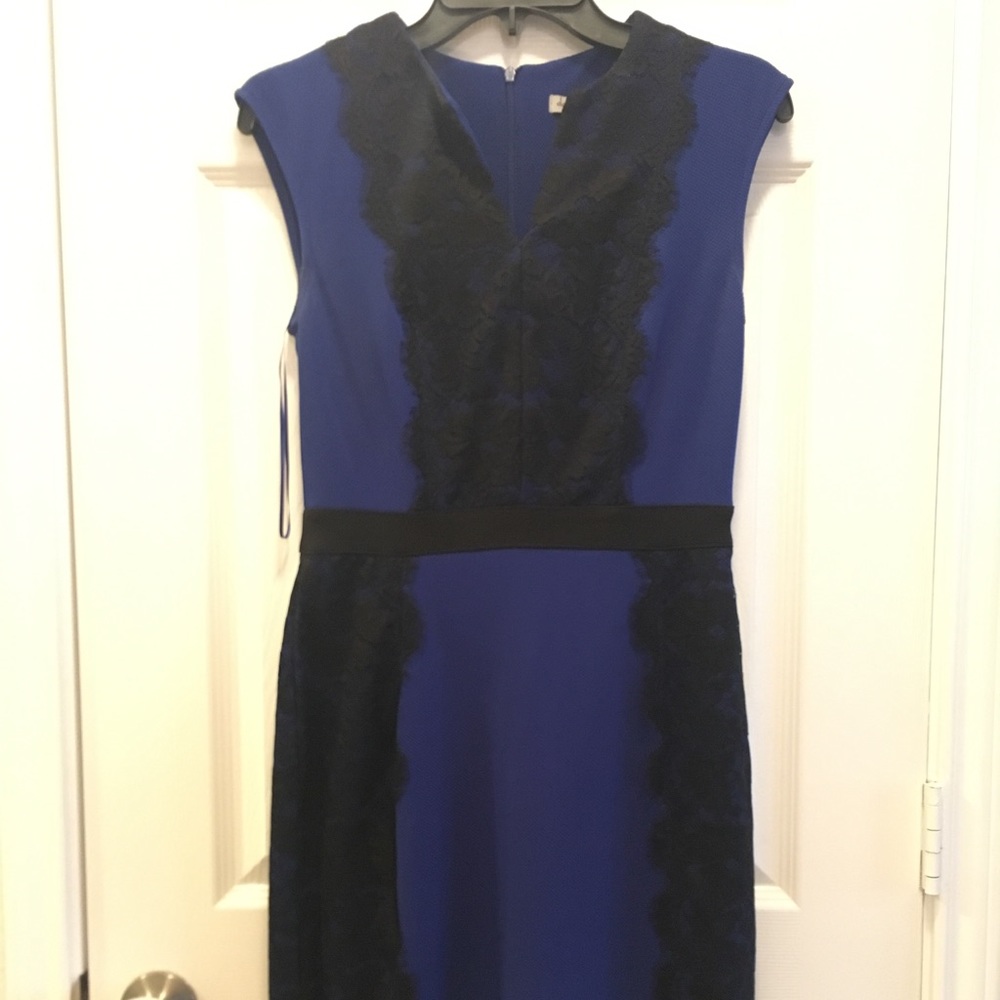 Sleeveless Blue and Black Lace Dress 👗